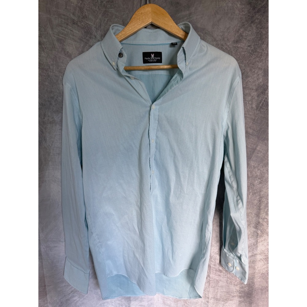 Psycho Bunny‎ Mens Modern Fit Non Iron Stretch Dress Shirt Blue 15.5 32/33 L/S